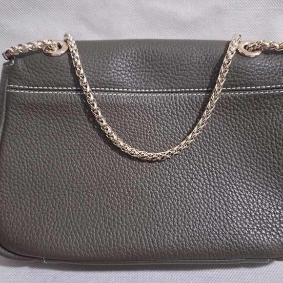 Strathberry Khaki Leather Shoulder Bag with Gold Chain - Picture 3 of 9